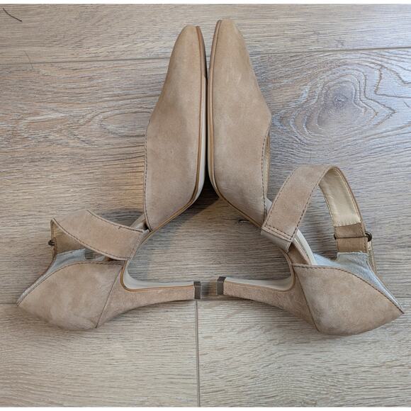 NEW Paul Green 3" Heels 6.5 Beige Suede Leather Ankle Strap Pointed Toe Elegant - Picture 4 of 11